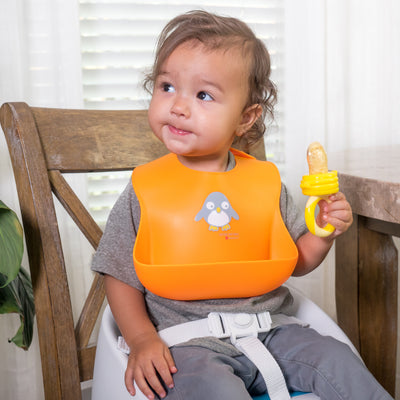 Waterproof Silicone Baby Bibs in Lemonade Yellow and Tangerine Orange