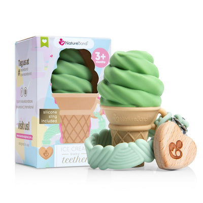 Silicone Ice-cream Baby Teething Toy, Teether with FREE Silicone Pacifier Holder/Clip (Chocolate - Brown)