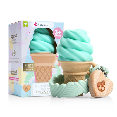 Silicone Ice-cream Baby Teething Toy, Teether with FREE Silicone Pacifier Holder/Clip (Chocolate - Brown)