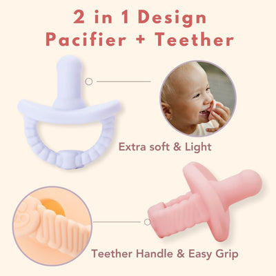 Newborn Teether Pacifiers 2 in 1 (6 Months onwards) - Pink & Purple