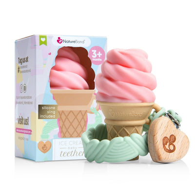 Silicone Ice-cream Baby Teething Toy, Teether with FREE Silicone Pacifier Holder/Clip (Mint Green)